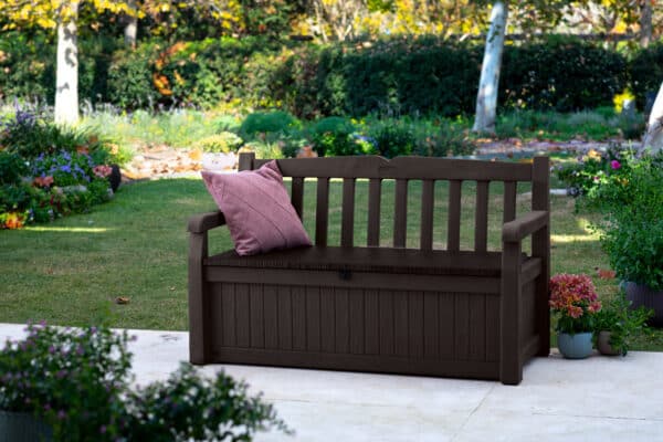 Keter Iceni 265L Wood Look Storage Bench in Brown