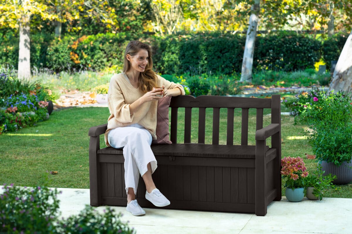 Keter Iceni 265L Wood Look Storage Bench in Brown