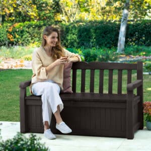 Keter Iceni 265L Wood Look Storage Bench in Brown