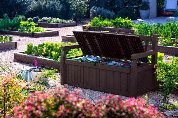 Keter Iceni 265L Wood Look Storage Bench in Brown