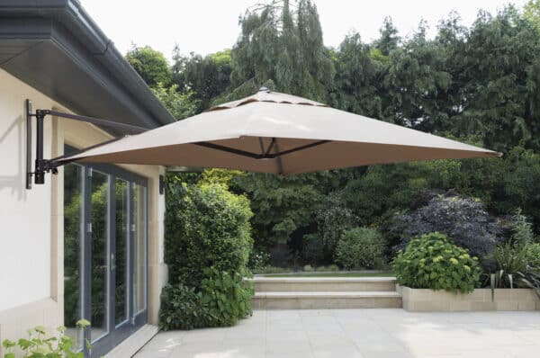 Wall Mounted Cantilever Parasol Taupe inc Cover