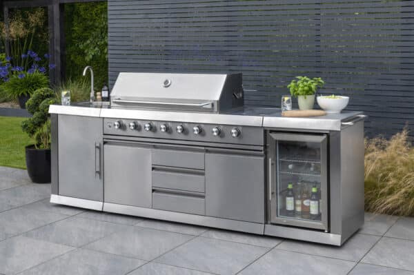 Norfolk Grills ABSOLUTE PRO Outdoor Kitchen 6 Burner Gas BBQ With Side Burner + Fridge and Sink