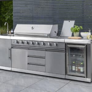 Norfolk Grills ABSOLUTE PRO Outdoor Kitchen 6 Burner Gas BBQ With Side Burner + Fridge and Sink