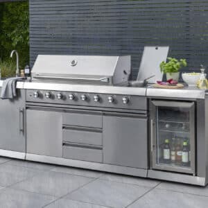 Norfolk Grills ABSOLUTE PRO Outdoor Kitchen 6 Burner Gas BBQ With Side Burner + Fridge and Sink