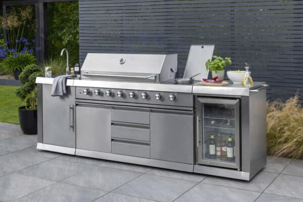 Norfolk Grills ABSOLUTE PRO Outdoor Kitchen 6 Burner Gas BBQ With Side Burner + Fridge and Sink