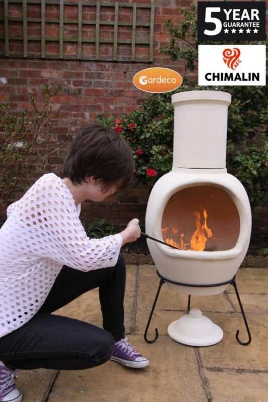 ASTERIA extra-large chimenea made of Chimalin AFC, inc lid & stand, natural clay