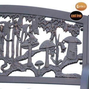 Steel framed cast iron bench with fairies