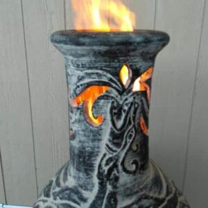 Wyre EL Dragon chimenea with cut-outs to see flames charcoal colour inc stand and lid