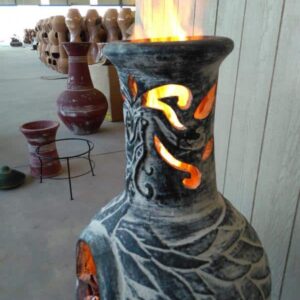 Wyre EL Dragon chimenea with cut-outs to see flames charcoal colour inc stand and lid