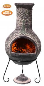 Derwyn The Tree Mexican chimenea green tree on charcoal Celtic theme including stand and lid