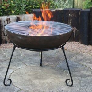 Medium Kadai real fire pit 60cm dia, inc. stand and BBQ grill