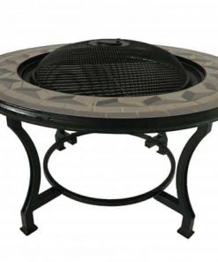 Tile Mosaic fire bowl table inc BBQ grill and matching closing lid in contemporary grey