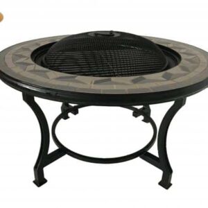 Tile Mosaic fire bowl table inc BBQ grill and matching closing lid in contemporary grey