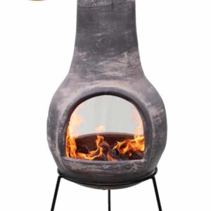 Extra-large Mexican chimenea Dos Bocas (with two mouths) in grey, inc stand and lid