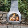 Extra-large Mexican chimenea Dos Bocas (with two mouths) in grey, inc stand and lid