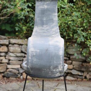 Extra-large Mexican chimenea Dos Bocas (with two mouths) in grey, inc stand and lid