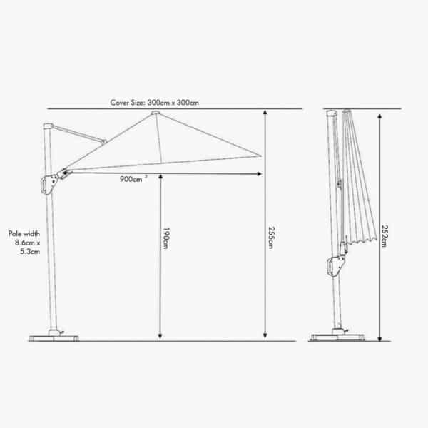 Pacific Lifestyle Glow Challenger T2 3m Square Anthracite Parasol