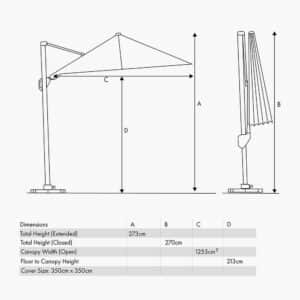 Pacific Lifestyle Challenger Telescopic T1 3m Square Faded Black Parasol