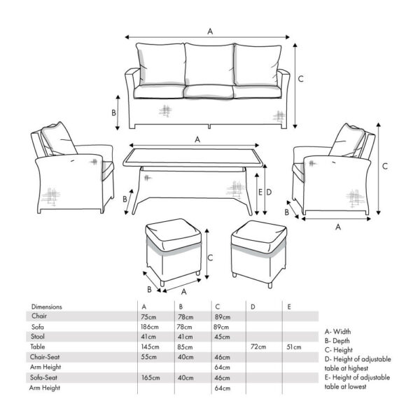 Pacific Lifestyle Slate Grey Barbados 3 Seater Lounge Set with Ceramic Top