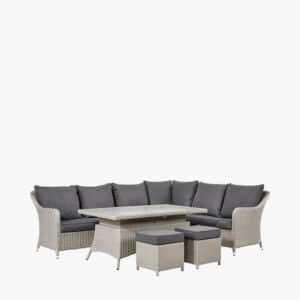 Pacific Lifestyle Stone Grey Antigua Corner Set with Ceramic Top and Fire Pit