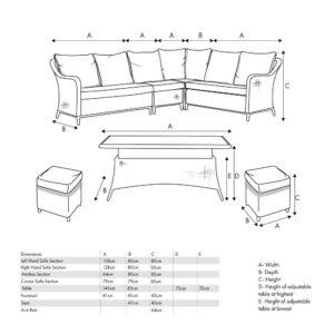 Pacific Lifestyle Stone Grey Antigua Corner Set with Ceramic Top