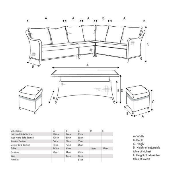 Pacific Lifestyle Stone Grey Antigua Corner Set with Ceramic Top