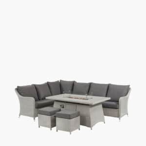 Pacific Lifestyle Stone Grey Antigua Corner Set with Ceramic Top and Fire Pit
