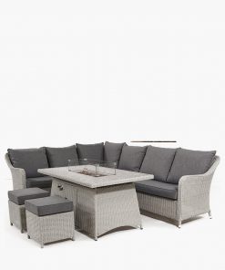 Pacific Lifestyle Stone Grey Antigua Corner Set with Ceramic Top and Fire Pit