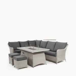 Pacific Lifestyle Stone Grey Antigua Corner Set with Ceramic Top and Fire Pit