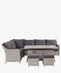 Pacific Lifestyle Stone Grey Antigua Corner Set with Ceramic Top and Fire Pit