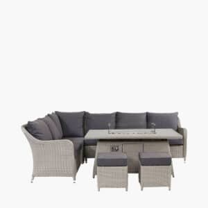 Pacific Lifestyle Stone Grey Antigua Corner Set with Ceramic Top and Fire Pit