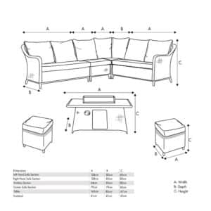 Pacific Lifestyle Stone Grey Antigua Corner Set with Polywood Top and Fire Pit