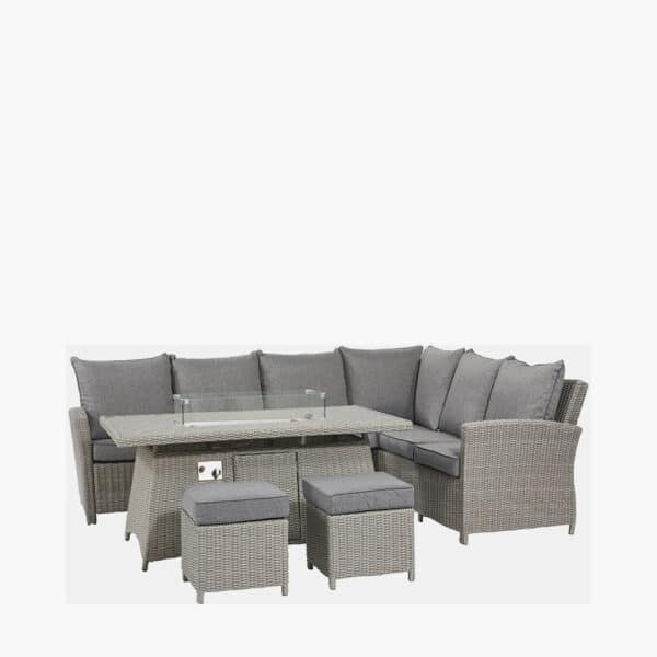 Pacific Lifestyle Slate Grey Barbados Corner Set Long Left with Ceramic Top and Fire Pit