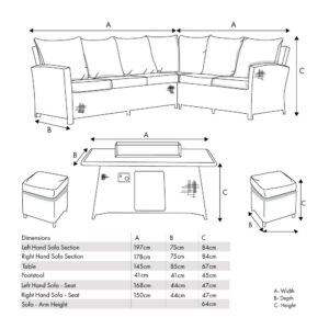 Pacific Lifestyle Slate Grey Barbados Corner Set Long Left with Ceramic Top and Fire Pit