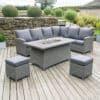 Pacific Lifestyle Slate Grey Barbados Corner Set Long Left with Ceramic Top and Fire Pit