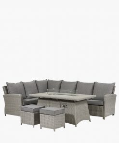 Pacific Lifestyle Slate Grey Barbados Corner Set Long Right with Ceramic Top and Fire Pit