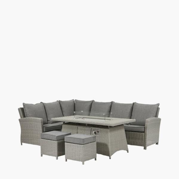 Pacific Lifestyle Slate Grey Barbados Corner Set Long Right with Ceramic Top and Fire Pit