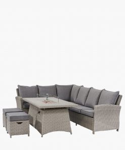 Pacific Lifestyle Slate Grey Barbados Corner Set Long Right with Ceramic Top and Fire Pit