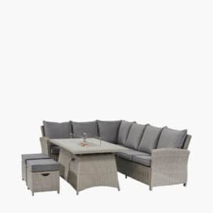 Pacific Lifestyle Slate Grey Barbados Corner Set Long Right with Ceramic Top and Fire Pit