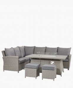 Pacific Lifestyle Slate Grey Barbados Corner Set Long Right with Ceramic Top and Fire Pit
