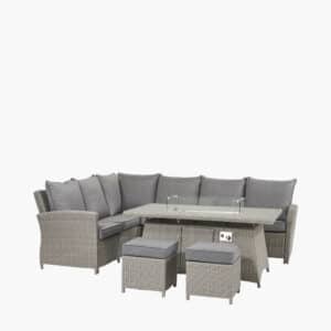 Pacific Lifestyle Slate Grey Barbados Corner Set Long Right with Ceramic Top and Fire Pit