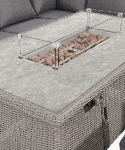 Pacific Lifestyle Slate Grey Barbados Corner Set Long Right with Ceramic Top and Fire Pit