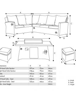Pacific Lifestyle Slate Grey Barbados Corner Set Long Right with Ceramic Top and Fire Pit