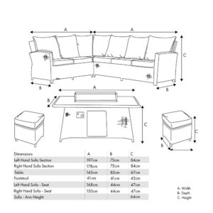 Pacific Lifestyle Slate Grey Barbados Corner Set Long Right with Ceramic Top and Fire Pit