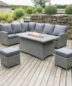Pacific Lifestyle Slate Grey Barbados Corner Set Long Right with Ceramic Top and Fire Pit