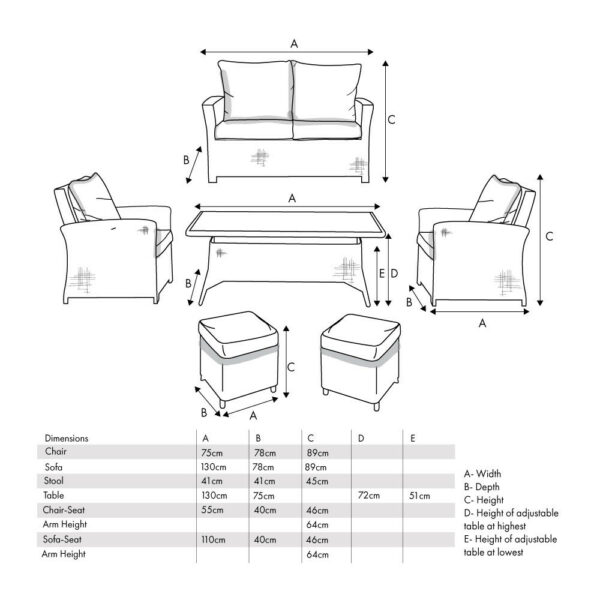 Pacific Lifestyle Slate Grey Barbados 2 Seater Lounge Set with Ceramic Top