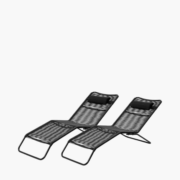 Pacific Lifestyle S/2 Black PU Rio Sun Loungers