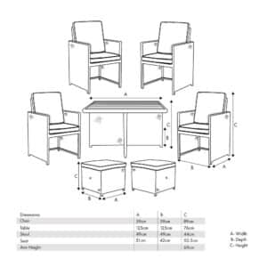 Pacific Lifestyle Stone Grey Bermuda Cube Set with Ceramic Top