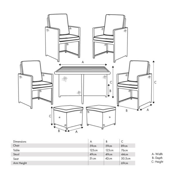 Pacific Lifestyle Stone Grey Bermuda Cube Set with Ceramic Top