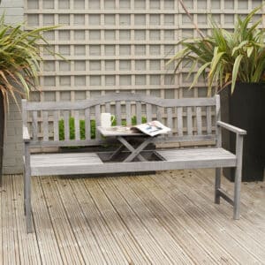 Pacific Lifestyle Richmond Antique Grey Acacia Wood Bench with Pop Up Table